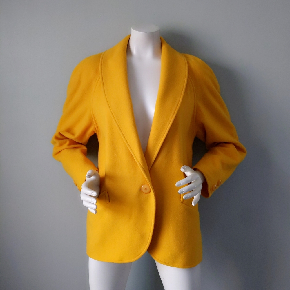 VTG 80s Italy Marigold Wool Boyfriend Blazer 42